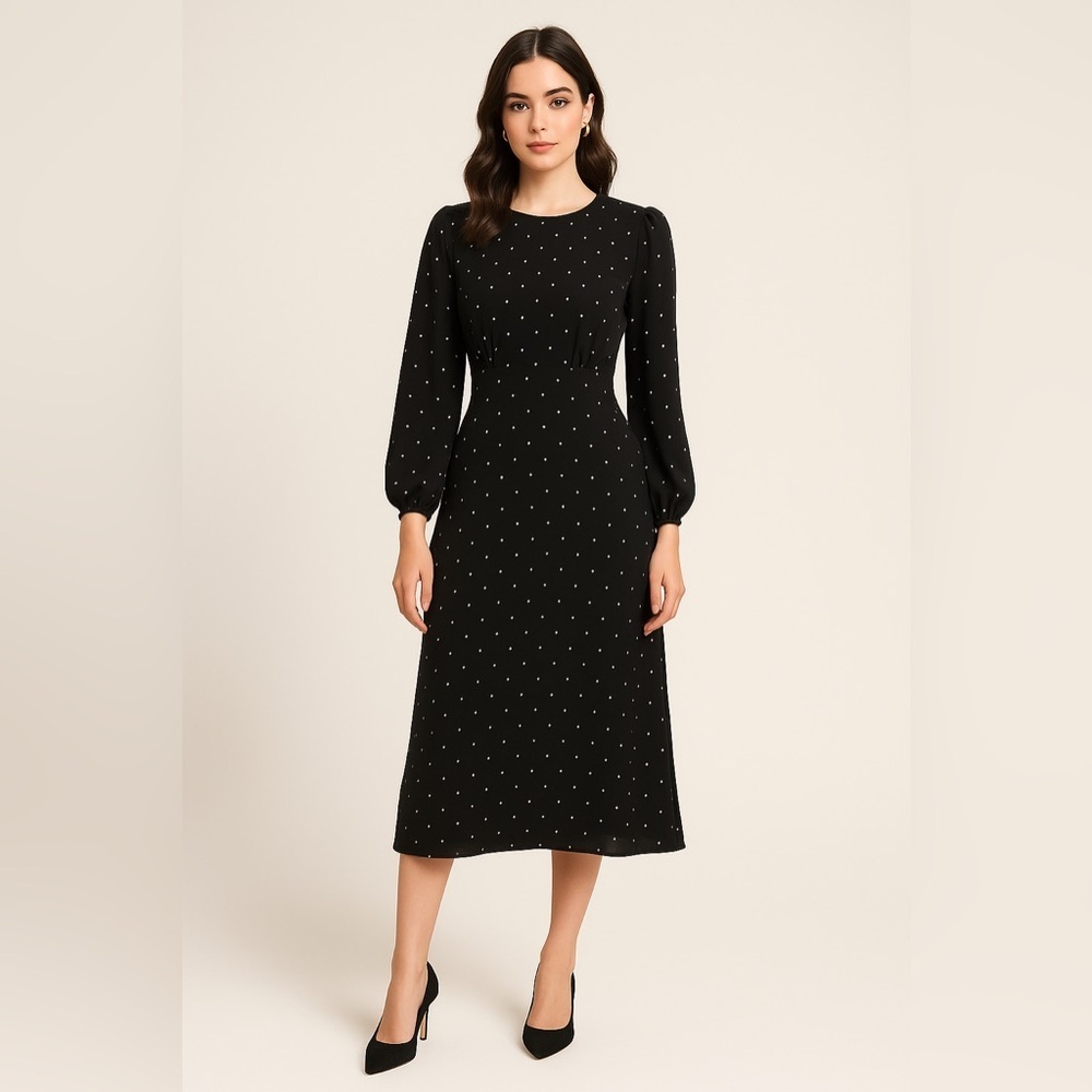 Fashion Union Black Dress with White Dots - Picture 10 of 11